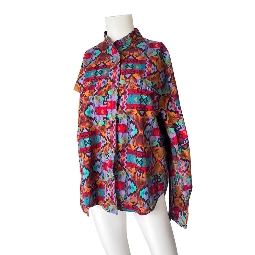 Vintage Latigo Western Shirt Colorful Southwestern Cotton Made in USA Size Large